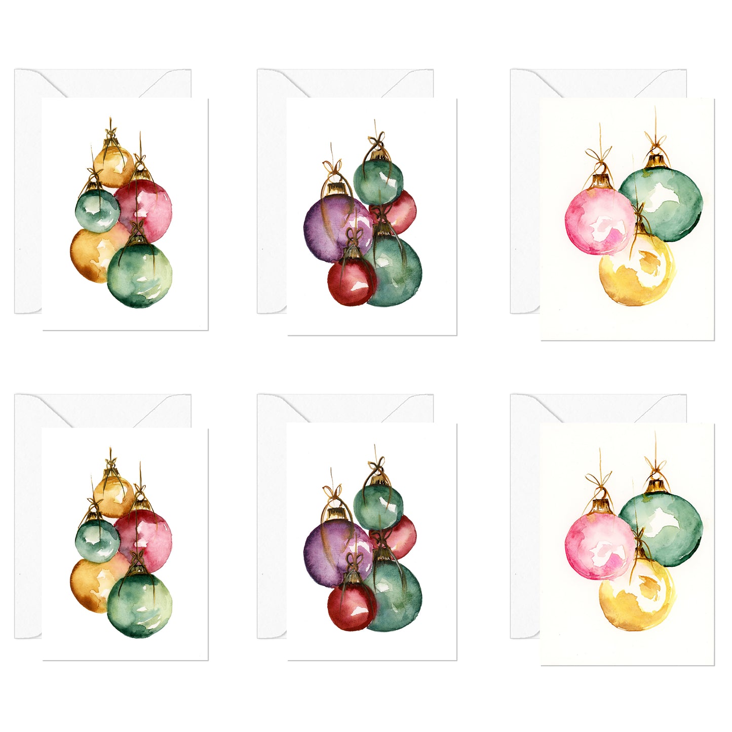 Shimmering Ornaments- 6 pack of Holiday Greeting Cards