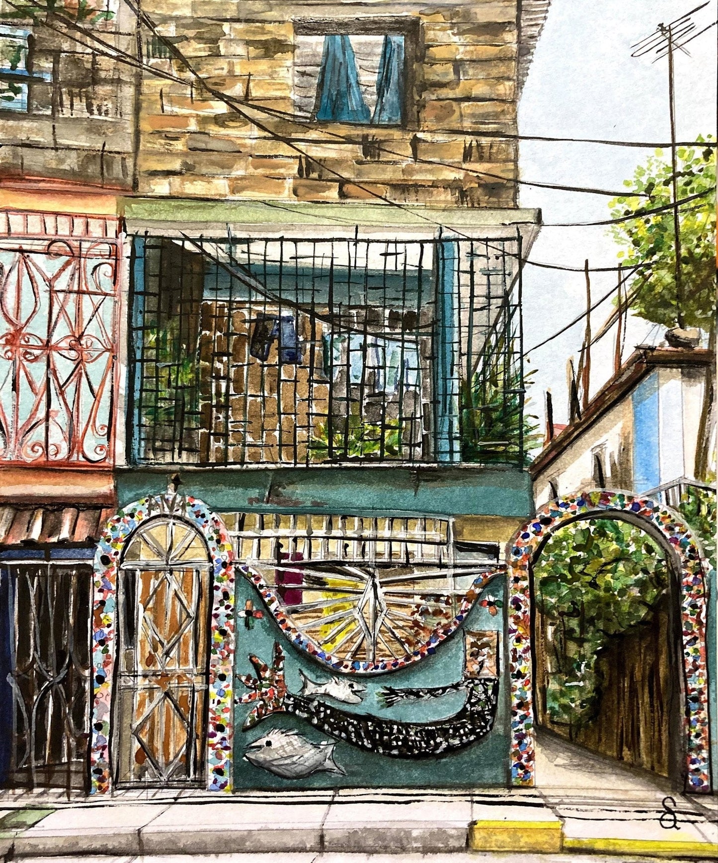 Havana Mosaic Original Watercolor - Riverlight Art Studio
