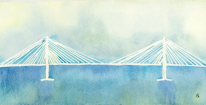 Ravenel Bridge Color Wash Original Watercolor