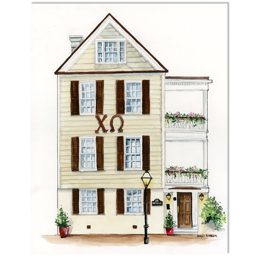 38 Coming Street, Chi Omega House, College of Charleston Original Watercolor