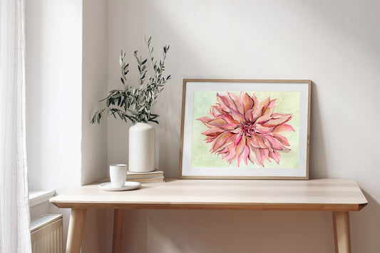 Pink Dahlia Original Watercolor