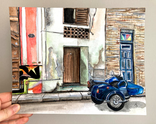 Sidecar, Cuba Original Watercolor