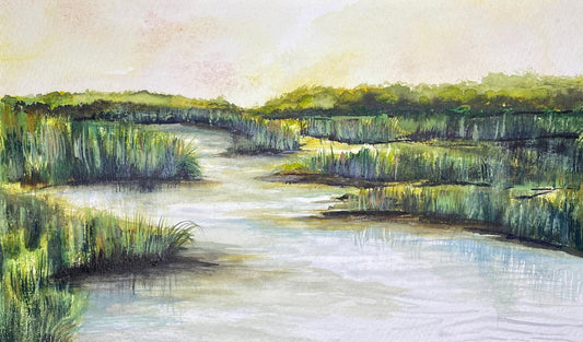 Dusk on The River Original Watercolor - Riverlight Art Studio